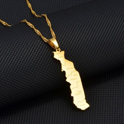 Anniyo Map of Togolaise Pendant Necklaces Jewellery City Name & Map Togo Gold Color Jewelry Togolese Chain Gifts #174521