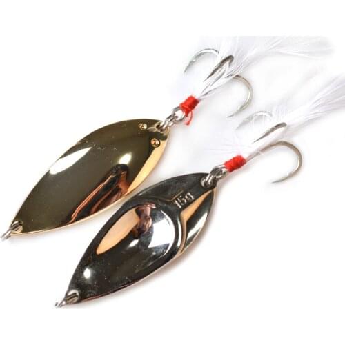 2pcs Metal Spinner Spoon Fishing Lure 10g 13g 15g Gold Silver Rotating Hard Baits For Trout Pike Feather Treble Hook Tackle