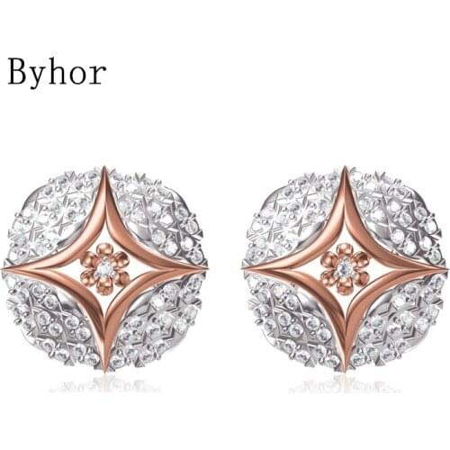 Byhor Solid 14K White/Yellow+White/Rose+White Gold 1.43ct H/SI Natural Diamonds Fine Jewelry Wedding Star Stud Earrings Cерьги