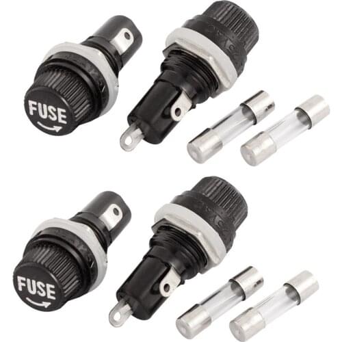 4 Pcs Black Screw Cap Soldering Panel Mounted Fuse Holder Socket w Fuses 5x20mm