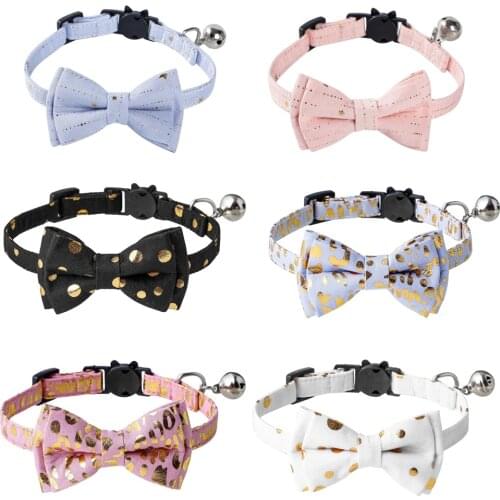 Double-layer Bowknot Dog Cat Collar with Detachable Safety Buckle Cute Cat Tie Bronzing Print Soft Necklace