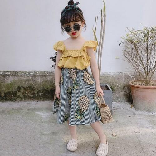 2021 New Girls Clothing Set Summer Cute Sleeveless T-Shirt+Striped Fruit Shorts Girls Clothes Set Baby Girl Clothes