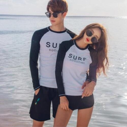 Mens Womens Rash Guards Swim Wear 2-3 Pieces Set Long Sleeves Surf Bathing Wear Swimwear Swimsuits Sun UV Matching Couples