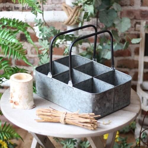 Multiple usage 6 equal space rectangle small antique vintage handcrafted zinc planter box, zinc caddy