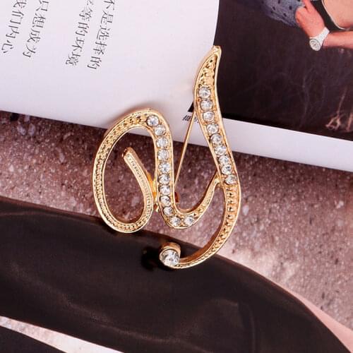 Fashion Rhinestone Brooch Initial Letter Lapel Pins Brooches Clip Name Jewelry For Women Men Wedding Gift Brooches Clip