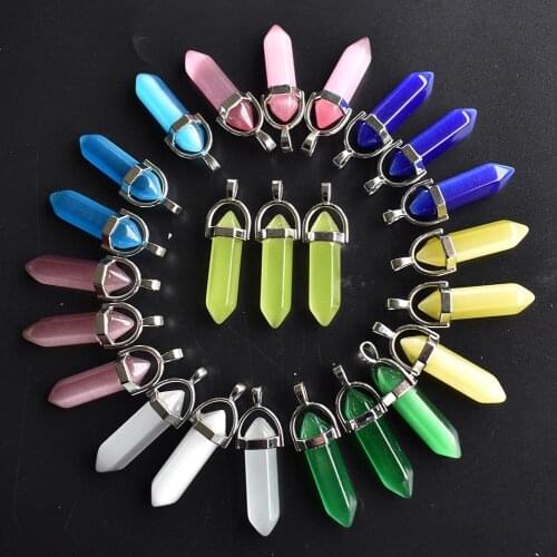 Fashion good quality cat eye stone mixedpillar charms point chakra pendants for jewelry making 24pcs/lot Wholesale