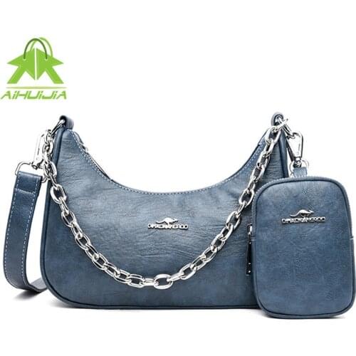 Fashion Crescent Womens Shoulder Bags Luxury Design Chain Messenger Bag New High Quality Pu Leather Women Handbag Son-mother Bag