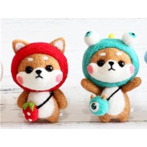 Cartoon Akita dog wool needlepoint kit wool felt needle felting pendant craft needlecraft DIY handmade