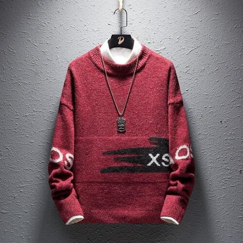 2019 New Sweater Men Patchwork Fahison Mens Sweaters Long Sleeve Knitted Pullovers Casual Slim Fit Male Jumpers Streetwear M-3XL