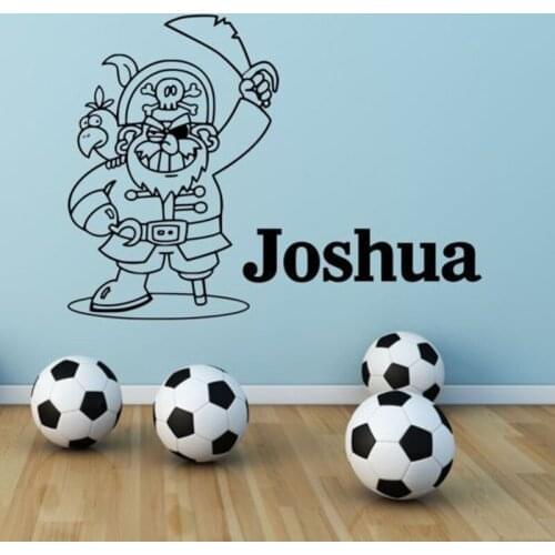 Personalized Name Pirate Boys Bedroom Wall Stickers for Nursery Kids Room Removable Vinyl Wallpaper Decals Bedroom Poster YY143
