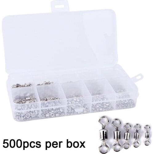 500Pcs/Box Fishing Barrel Bearing Rolling Swivel Solid Ring LB Lures Connector4# 6# 8#10# 12# Fishing Tackle Accessories Tools