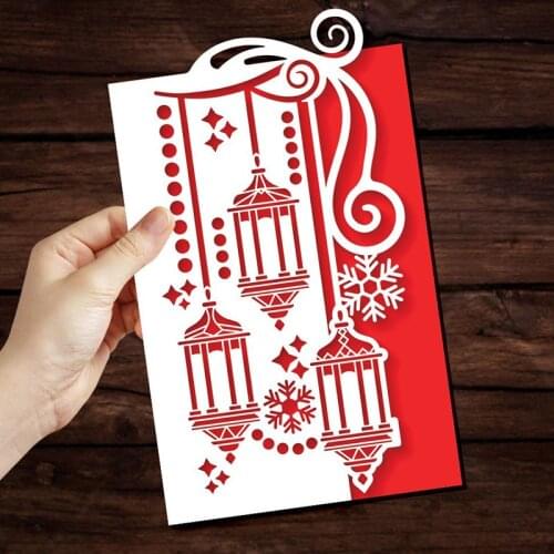 Christmas Snow Lantern Border Greeting Card Metal Cutting Dies Stencil Scrapbooking Photo Album Card Paper Embossing Craft DIY