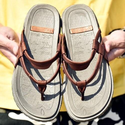 Men Leather Slippers Summer Outdoor Flip Flops Casual Flip Flop Flat Shoes Genius Leather Fashion Non-slip Sandals