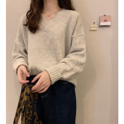 Plus size womens Sweater spring autumn Knitted Sweater Women Pullover V-neck women Long Sleeve loose top Warm Sweatshirt 2021