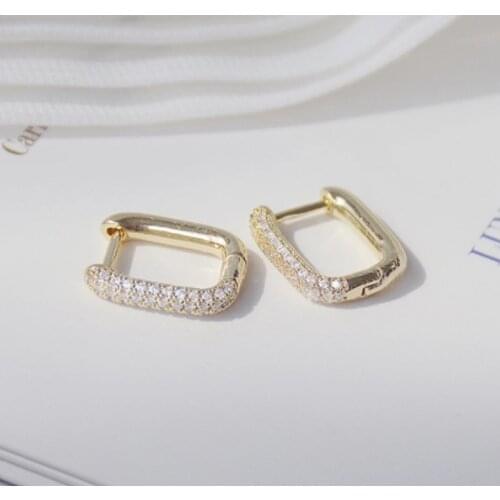 SIPENGJEL Gold Silver Color U Shape Geometric Earrings Minimalist Colorful Zircon Stone Small Hoop Earrings For Women Jewelry