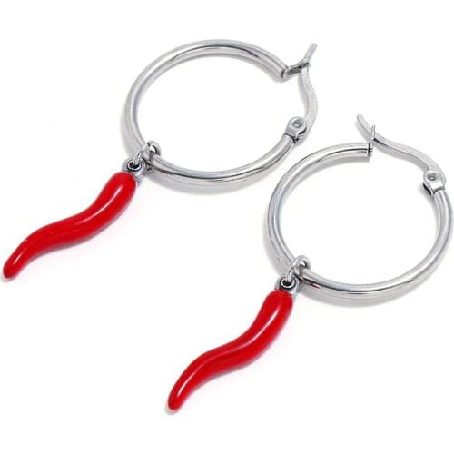Classical Ethnic Punk Stainless steel Chili Earring Red Color Enamel Chili Hanging Earrings Women Gold/Silver Color Jewelry