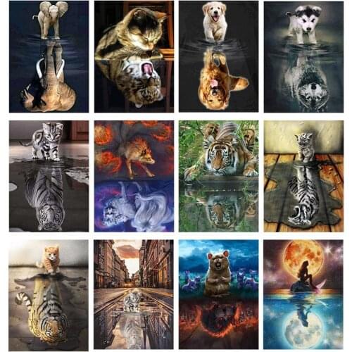 Animal Tiger Cat Dog Shadow 5D DIY Diamond Painting Cross Stitch Embroidery Diamond Mosaic Art Living Home Room Decor