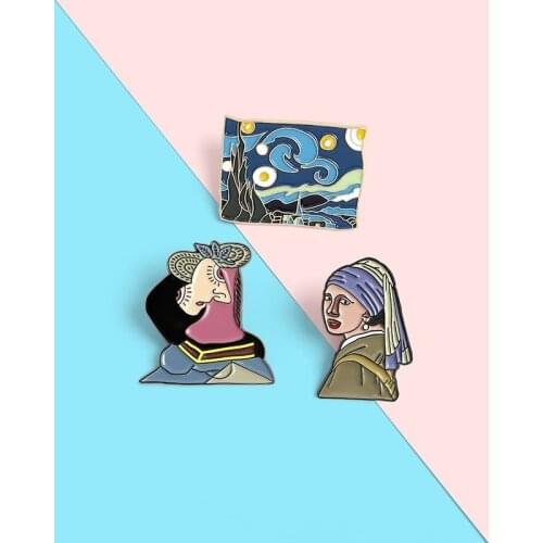 Famous Painting Enamel Pin Starry Night Dream Het meisje met de parel Brooches Bag Lapel Pin Art Badge Custom Jewelry Gift