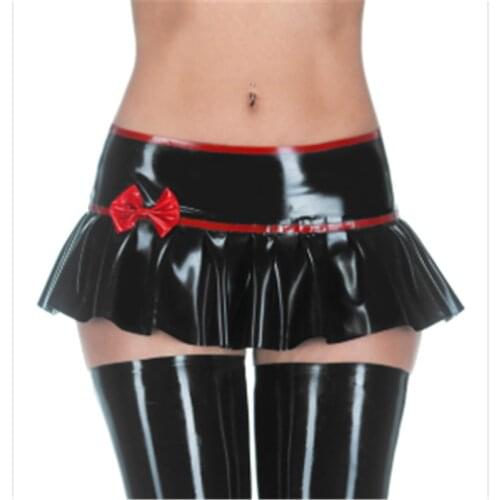 100%Latex Women skirt Rubber bowknot in front black with white for Party cosplay halloween factory price