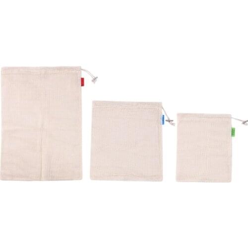 2pcs Cotton Vegetable Bag Reusable Cotton Bags Products Eco-friendly Mesh Bag For Fruit Vegetable Washable Drawstring Grill Bags