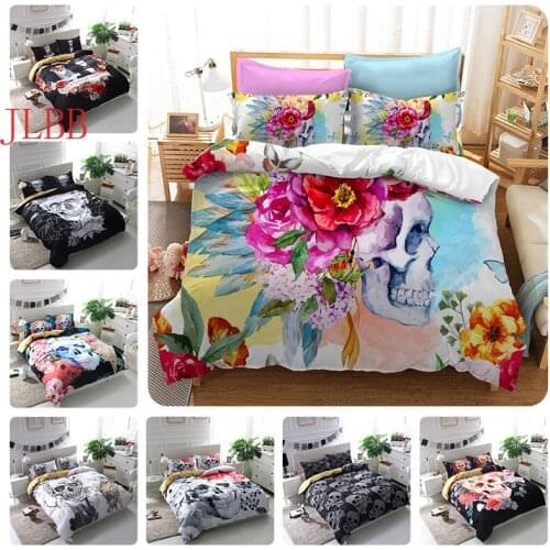 3D Flowers Skull Bedding sets wedding Duvet Cover + pillow case US king size Sugar Skull Bed linen flower bedclothes 3D bed sets