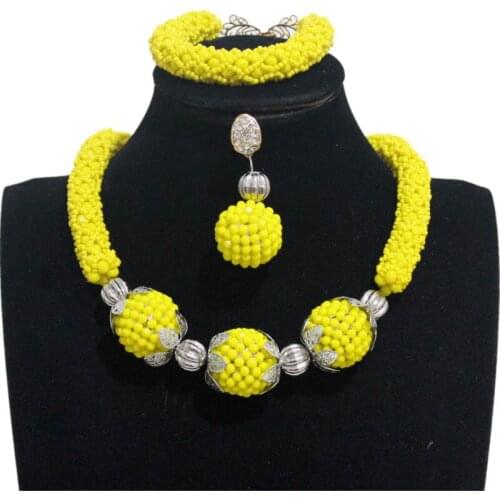 4UJewelry Women Jewelry Set Beaded Balls Yellow Fine Dubai Necklace Set With Silver Divider One Layer Earrings Bracelet Necklace