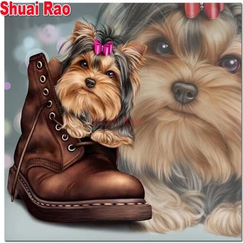 5 d diamond painting Yorkshire-Terrier diamond embroidery full square round diamond mosaic needlework cute puppy wall stickers