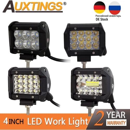 Auxtings 2x 4in 4'' LED Work Light Bar for Trucks Car Tractors Offroad SUV 4WD 4x4 Boat ATV Spot LED Bar Work Light 12V 24V