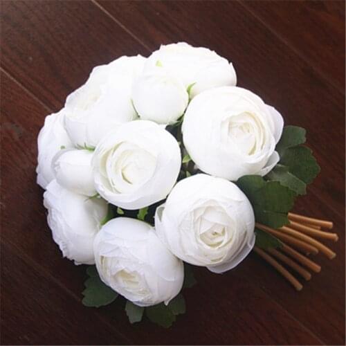 White 9'' Soft Silk Ranunculus Flower 2 Bouquets (each 10 Stems) artificial flowers for Wedding/Home Decorations White champagne