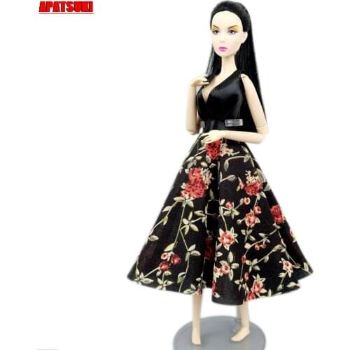 Black Countryside Floral Fashion Dress Outfits for Barbie Doll Clothes Party Gown Kids DIY Toys 1:6 Dollhouse Accessories Gift