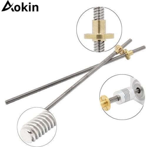 3D Printer Parts T8 Lead Screw OD 8mm Pitch 2mm 100mm 150mm 200mm with Brass Nut for Stepper Motor threaded Rod Stainless Lead