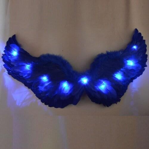 LED Glowing Light Blue Cute Sweet Princess Angel Feather Wings Tutu Stage Performance Party Supplies Christmas Halloween Girl