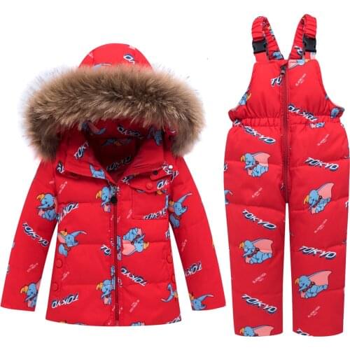 Kids Boys Girls Russia Winter Down Jacket Clothing -30 Degrees Hooded Fur Coat Overalls Toddler Jumpsuits Children Warm Sets