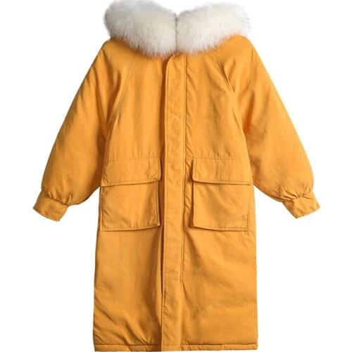 Long Jacket Women Winter Fur Collar Hooded Zipper Cotton Jackets Female Korean Parka Thick Long Coat Casual Warm Overcoat Womens