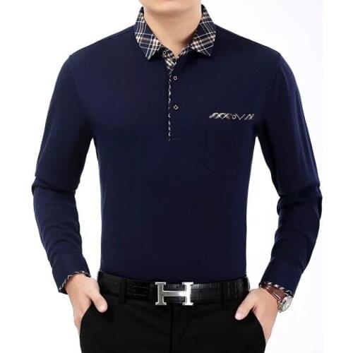 T Shirt for Man Polo Shirts Long Sleeve 2021 Fashion Male Cotton Casual Polos Solid Tops Tees Para Hombre Brand Clothing Blue