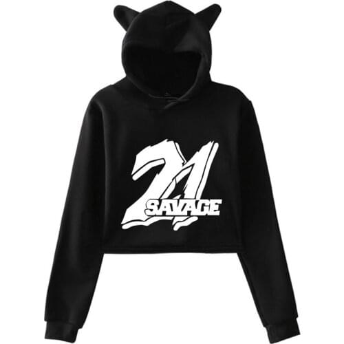 Rapper 21 Savage Hoody Women Cat ears Top Women Hoodies 21 Savage Croped Sweatshirt Sexy Girls clothes Spring Autumn