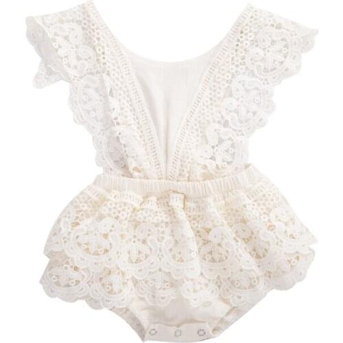2020-07-02 Lioraitiin 0-3Years Toddler Baby Girl Summer Fashion Rompers Off Shoulder Lace Floral Jumpsuit