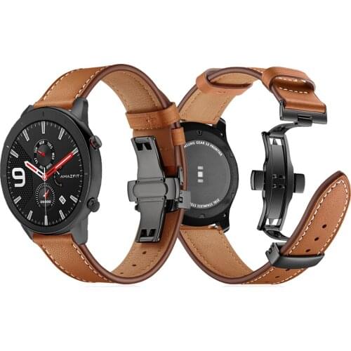 Butterfly clasp Leather Band for Xiaomi Huami Amazfit GTR 47mm Bracelet Strap for Amazfit /Stratos 2/Pace/huawei watch gt 2 46mm