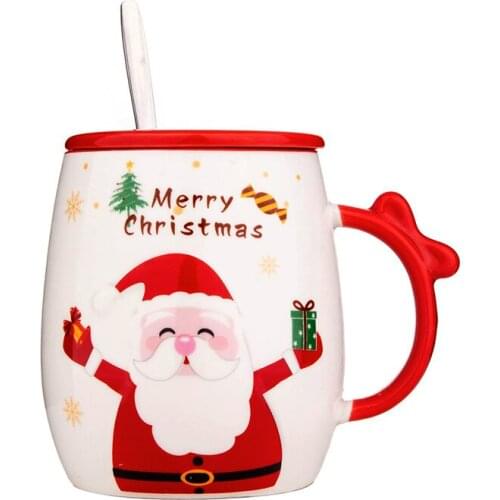 350ML Creative Santa Claus Ceramic Mug Cute Cartoon Christmas Coffee Mugs Modern Fashion Christmas Cup with Lid Handle and Spoon