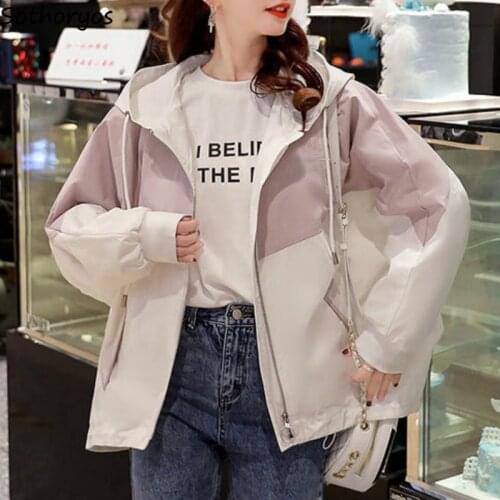 Trench Women Hooded Patchwork Oversize Loose Fashion Casual Korean Style Summer Sun-proof Chic Simple Couples Coats All-match BF