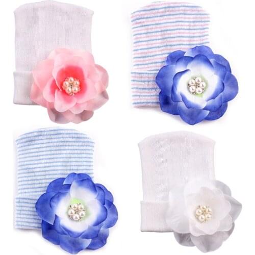 Moeble Newborn Baby Cotton Hat Beanie Toddler Girls Lovely Flower Pearl Accessories Boutique Caps Kids Floral Spring