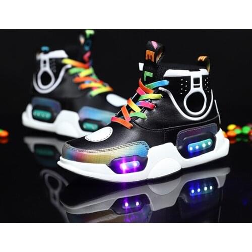 4-12 children shine shoes boys night shoes USB charge magic sticker lamp shoes colorful led light shoes girls shoes