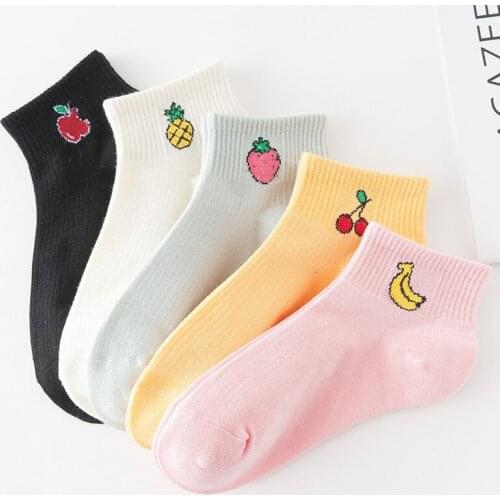 8 Pieces=4 Pairs/Set Cute Summer Women Socks Funny Banana Cherry Peach Pineapple Strawberry Ankle Socks TJ3087