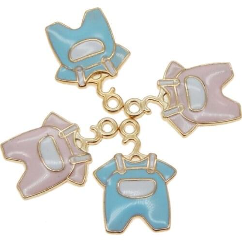 Wholesale 30pcs Cute Alloy Enamel Clothes Charms Mixed Blue Pink Pendant DIY Necklace Bracelet DIY Accessory 22*16mm