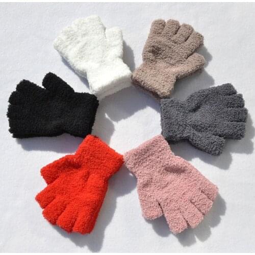 New Men Women Gloves 1 Pairs Solid Color Couple Mittens Half-fingers Gloves Comfort Soft Furry Coral Fleece Fingerless Gloves