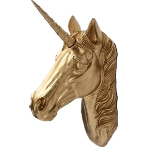 Resin Animal Head Art Sculpture Deer Unicorn Mural Wall Hanger Wall Ornament Craft Statues Vintage Home Decorations R1108