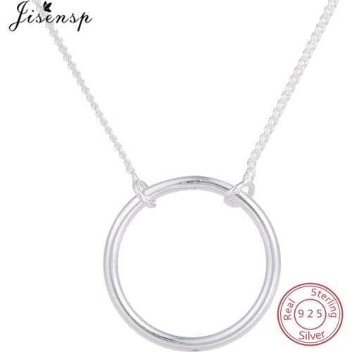 Simple 925 Sterling Silver Necklace Geometric Karma Round Circle Pendant Necklaces for Women Clavicle Chain Statement Necklaces