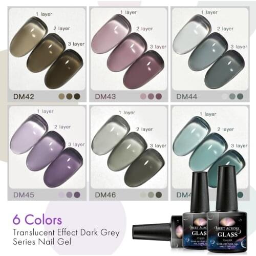 MEET ACROSS Clear Nail Varnish UV Gel Nail Polish 8ML Nude Opal Jelly Color Gel Nail Art Black Crystal Gel Soak off UV Lacquer