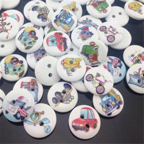 100pcs New Cartoon Vehicles Design 2 Holes Wooden Buttons Sewing Buttons Craft Scrapbooking Clothing Accessories For Diy WB333