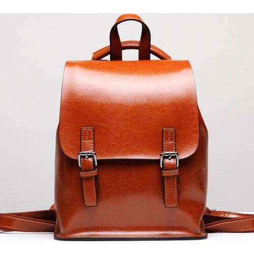 Women Genuine Leather Backpack Retro School Bag for Teenage Girls Oil Wax Cow Leather Shoulder Bags Travel Shopping Backpacks